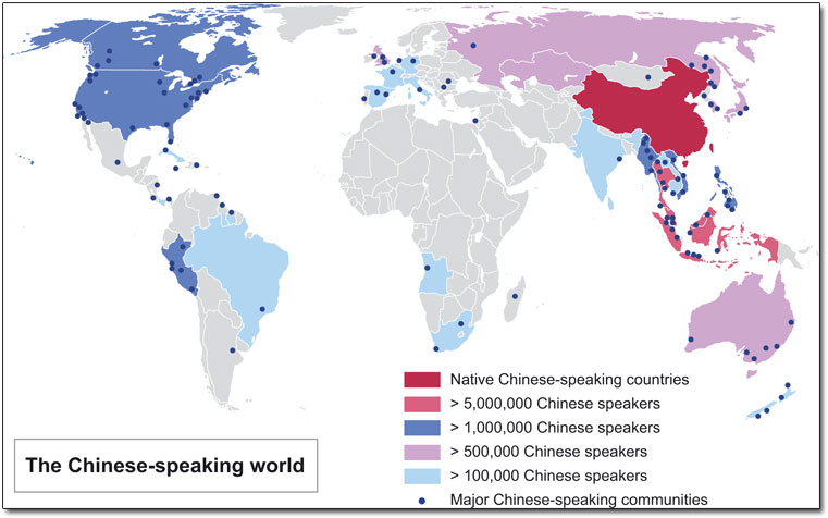 Chinese speaking countries map