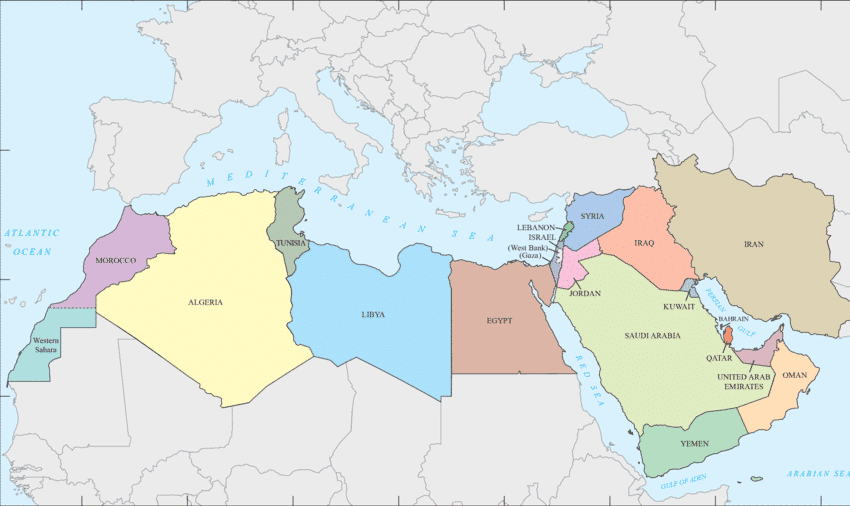 Middle East Map Countries Labeled