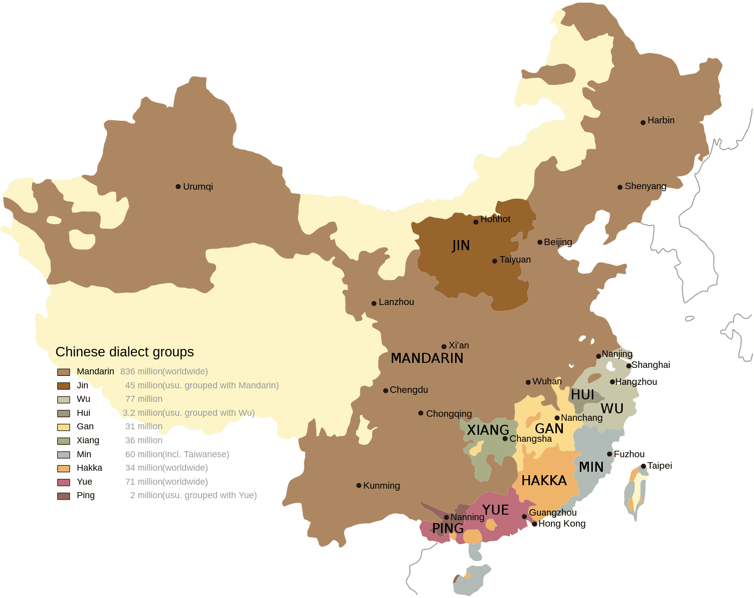 Map of Sinitic languages