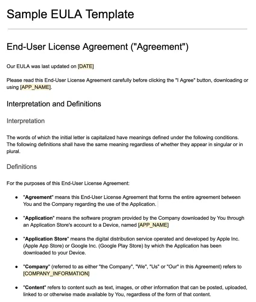Sample user agreement tempate