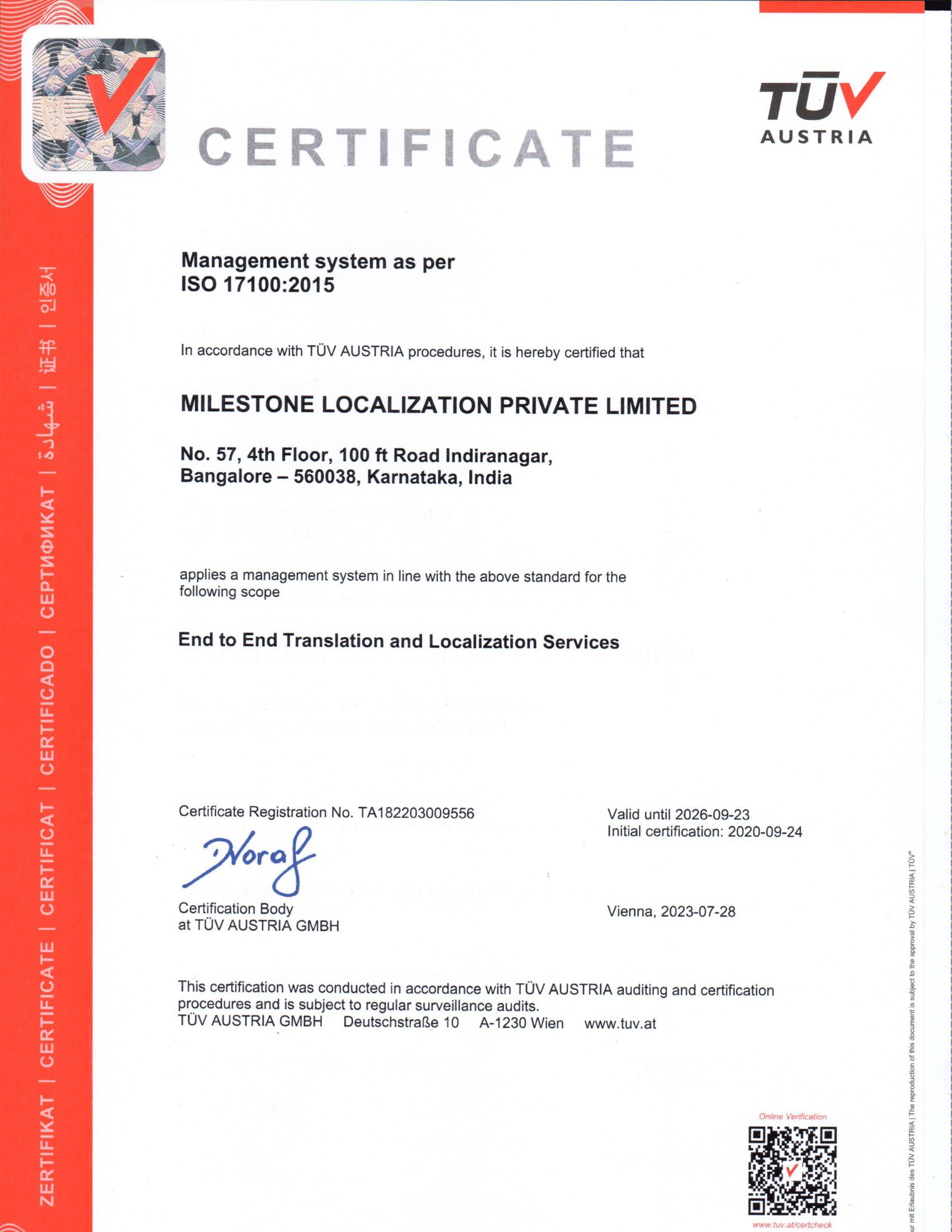 Updated ISO Certificate - Milestone