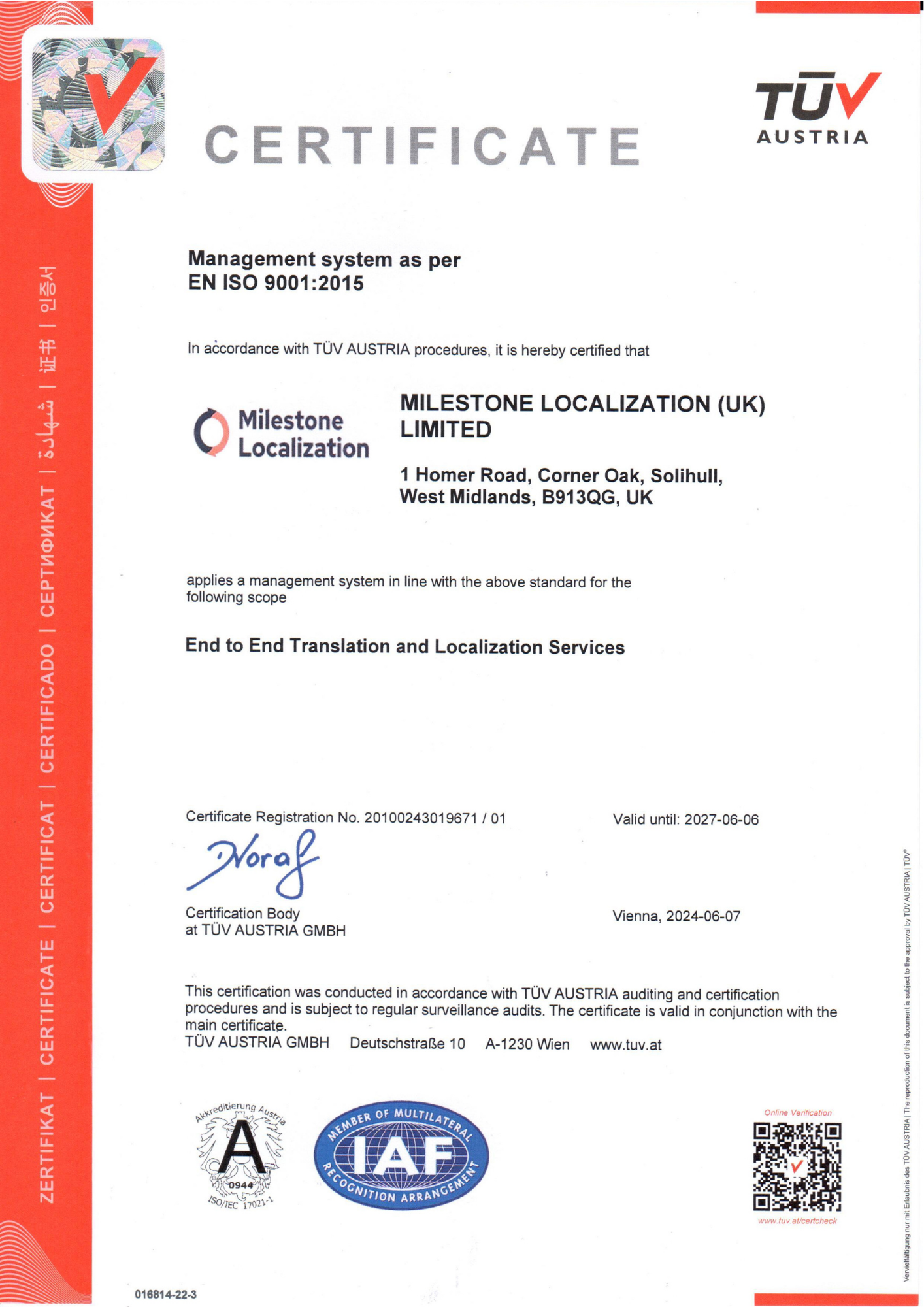 ISO 9001 (Updated) ISO 9001:2015 Certified Translation Agency