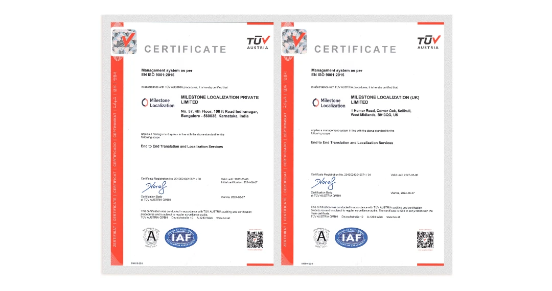 ISO 9001 UK and INDIA Certificate